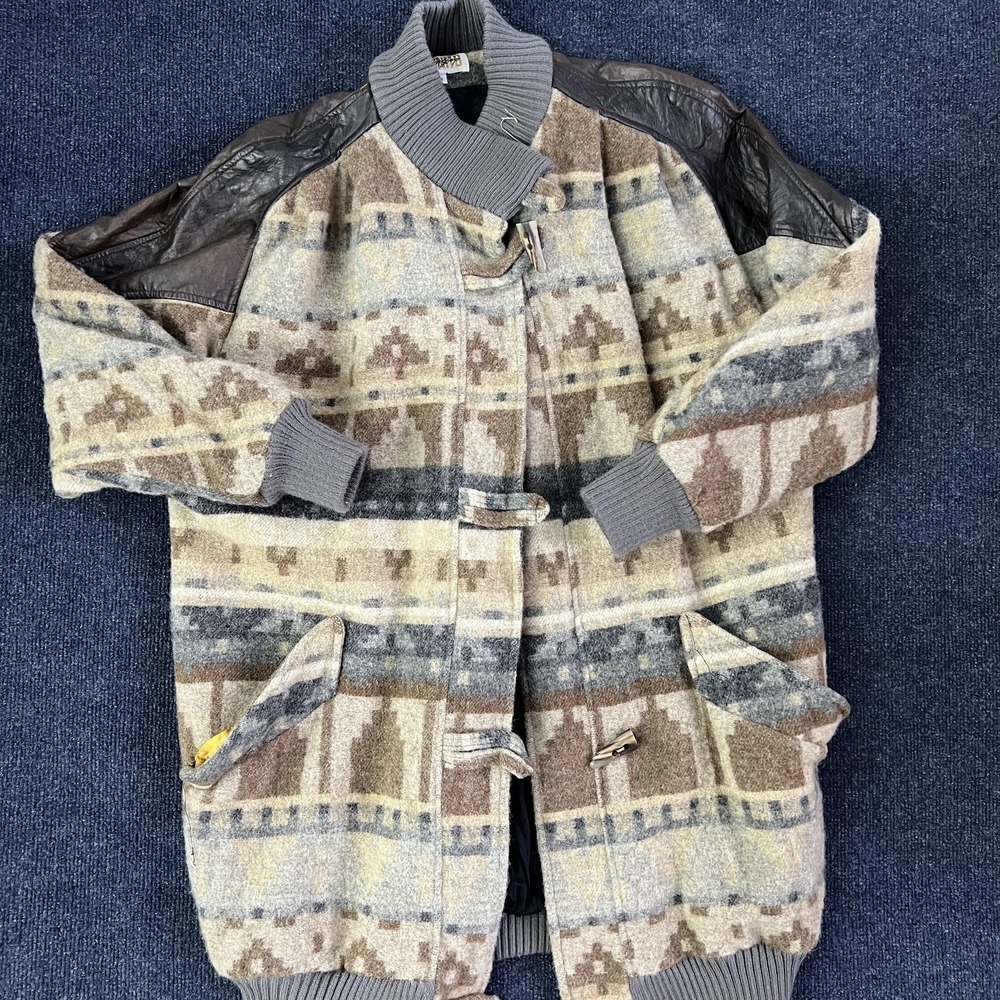 Vintage GORNTD Jacket Womens 8 Beige Wool Southwestern Bomber Toggle Leather